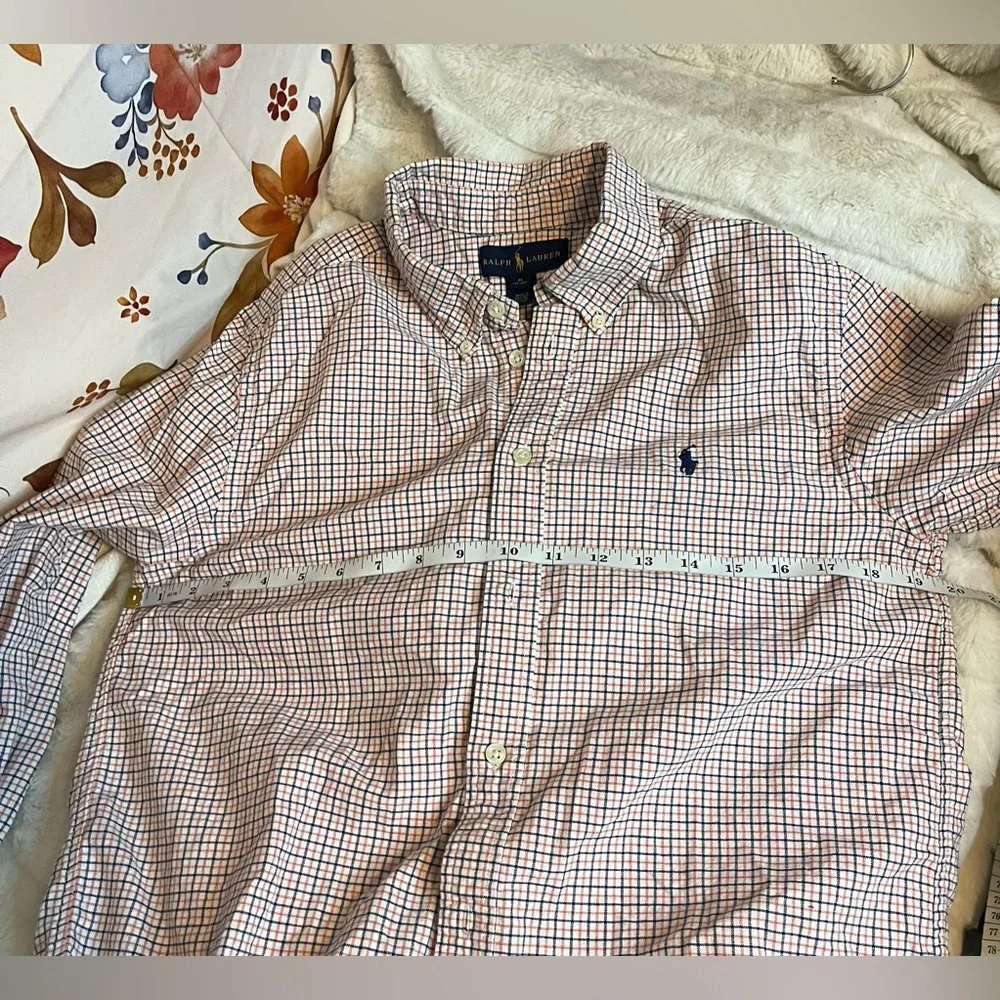 Ralph Lauren Boys XL 18/20 Cream Orange Black Plaid Button Down School Shirt